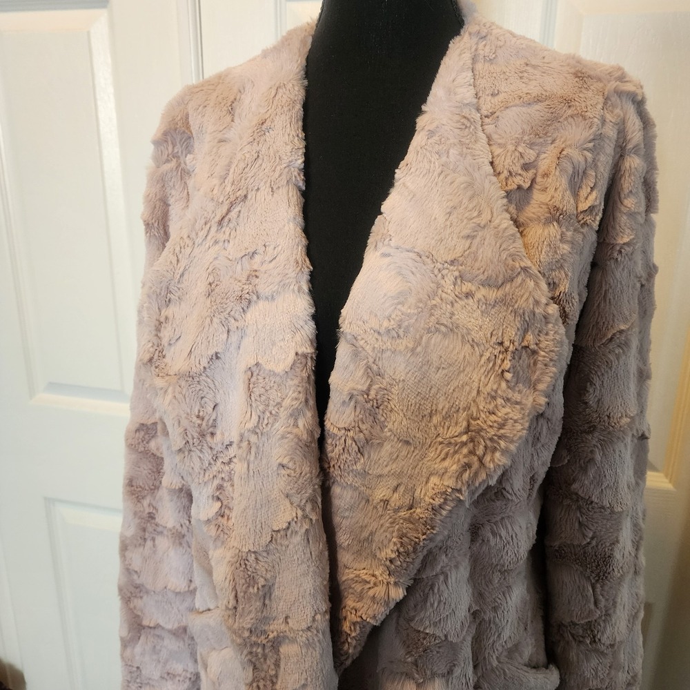 HYFVE Pink Plush Womens Coat L Waterfall Trench Fuzzy Cozy Jacket Cardigan Soft - Picture 4 of 13